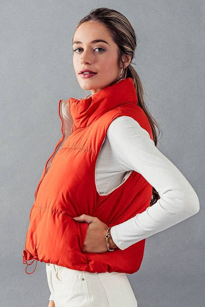 Cozy N Cute Reversible Stand Collar Cropped Puffer Vest