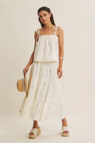 Sunset Field Embroidered Midi Skirt