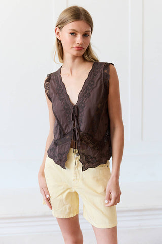 Lace Trim Tie-Front Top