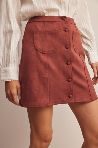 Foxy Faux Suede Button Skirt