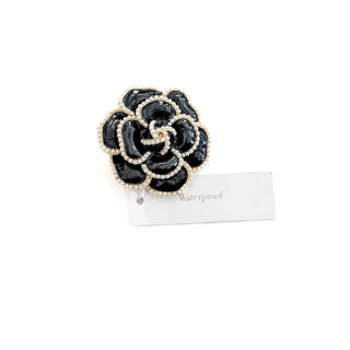 Black Flower Brooch with Pearl Trim - WATERPROOF