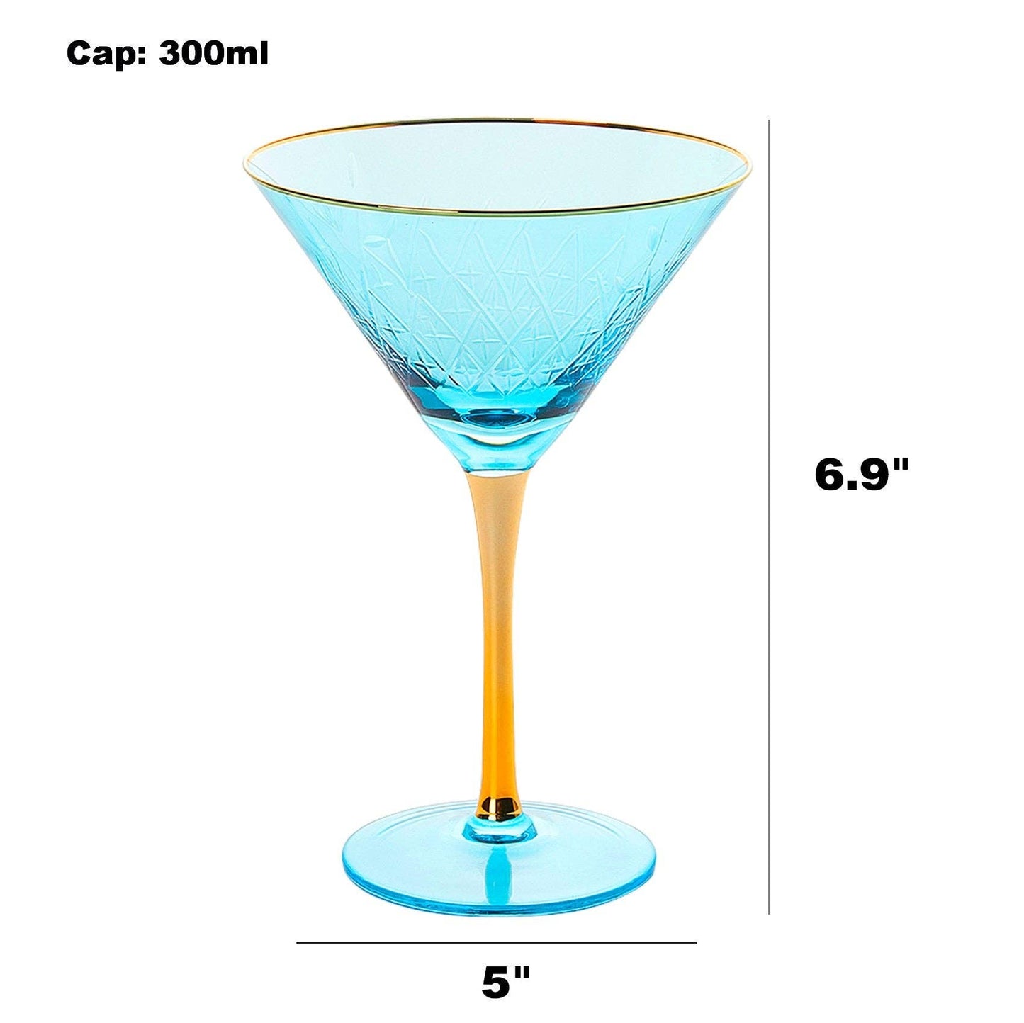 Gold Rimmed Crystal Martini Glasses 10 oz, Set of 4 Classic