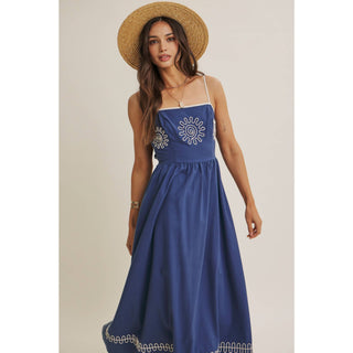 MEDITERRANEAN SUN ARTISAN EMBROIDERY MIDI WITH OPEN BACK