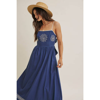 MEDITERRANEAN SUN ARTISAN EMBROIDERY MIDI WITH OPEN BACK