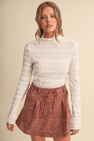 SHIRRED LONG SLEEVE MOCK NECK TOP