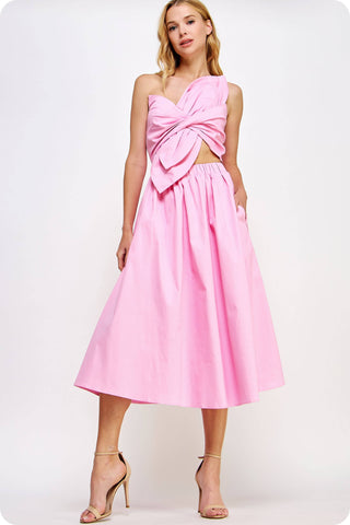 Knotted Flower Bow Midi Dress