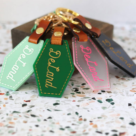 Custom Acrylic City Keychain - Cursive Font