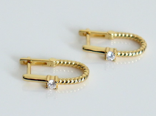 Roped In- Huggie Hoop- Steel 14K Gold