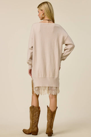 Cafe Au Lait in Lace Sweater Dress