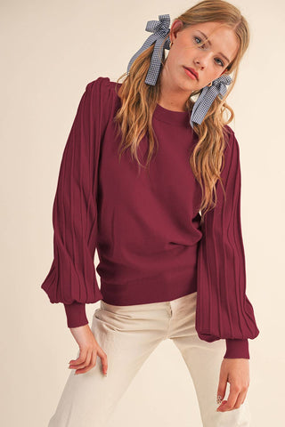 STRIPE TEXTURE PUFF SLEEVE SWEATER