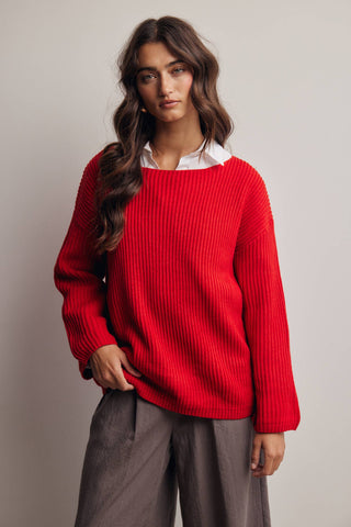 Reva Ribbed Knit Boat Neck Sweater