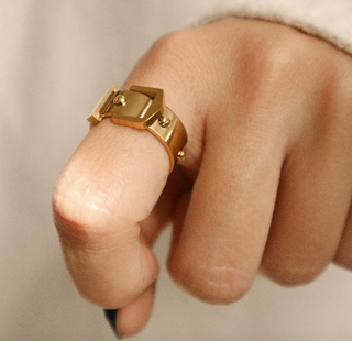 Buckle UP- Stainless Steel Buckle  Ring- 14K Gold/Steel