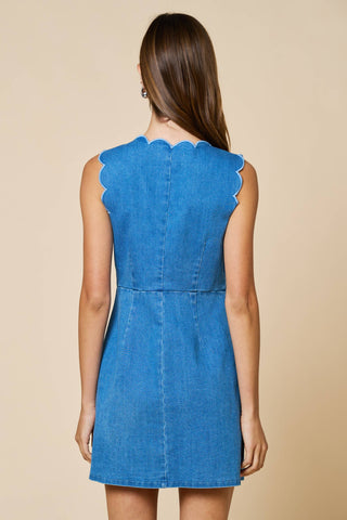Denim Scalloped Button Down Mini Dress