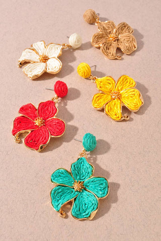 Woven Raffia Floral Statement Earrings