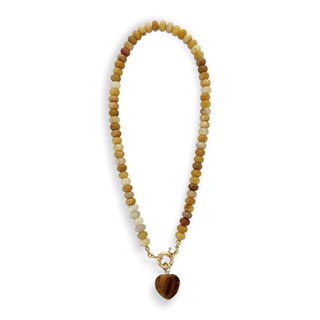 Natural Stone Beaded Necklace with Heart Charm