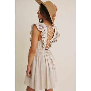 SUNNY AFTERNOON EMBROIDERED RUFFLE MINI WITH LACE UP BACK