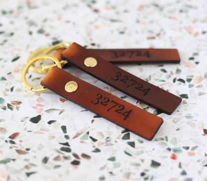 Custom Leather Zip Code Keychain