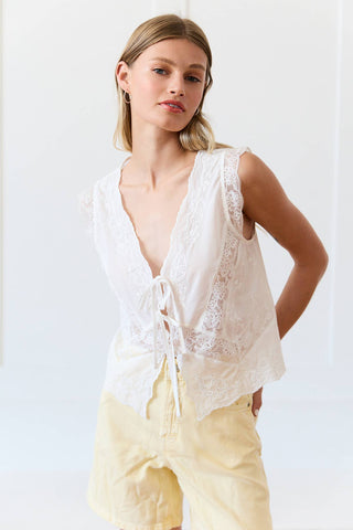 Lace Trim Tie-Front Top