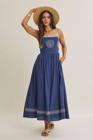 MEDITERRANEAN SUN ARTISAN EMBROIDERY MIDI WITH OPEN BACK