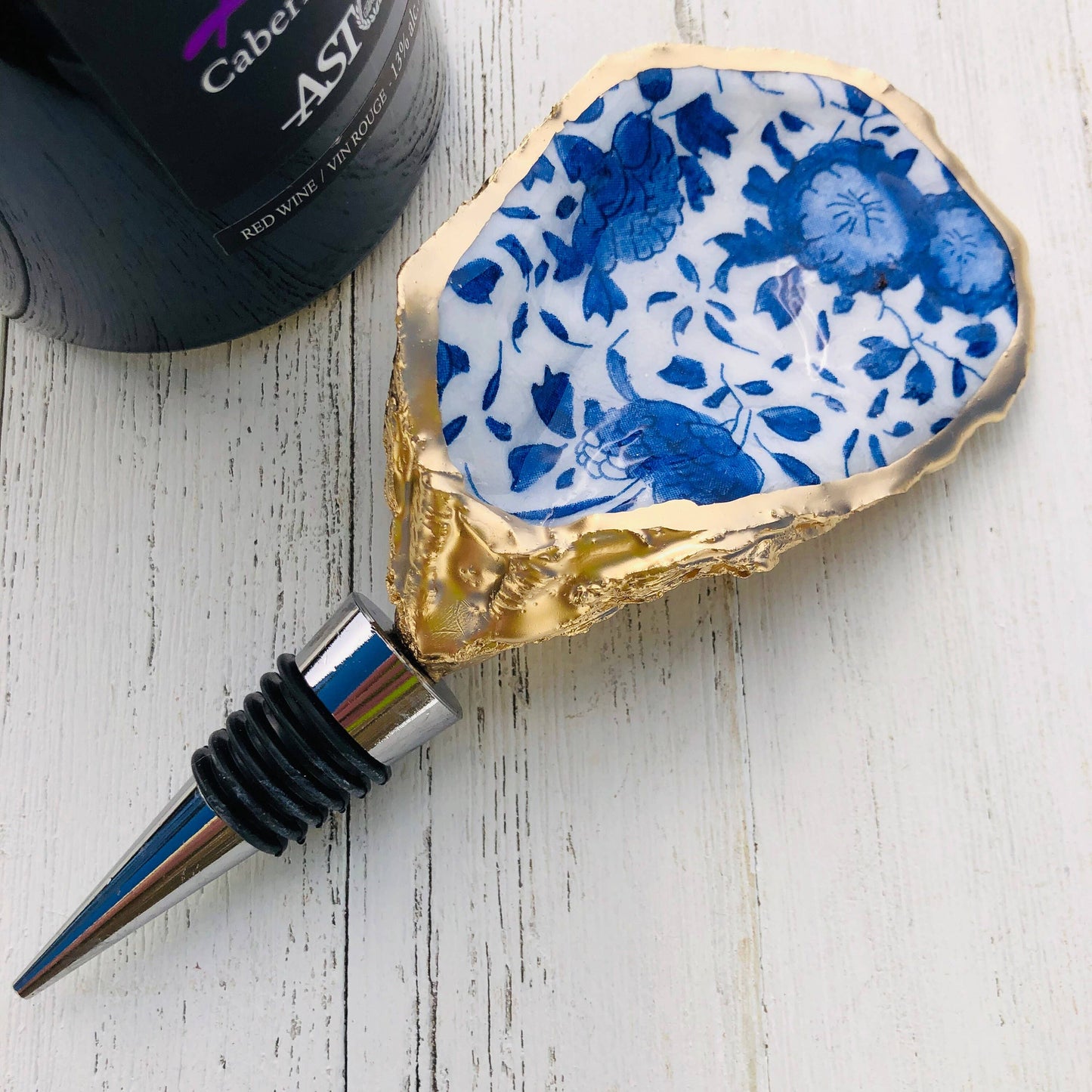 Oyster Shell Wine Stopper--Blue And White Porcelain