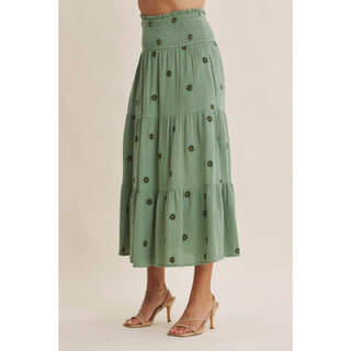 Sunset Field Embroidered Midi Skirt