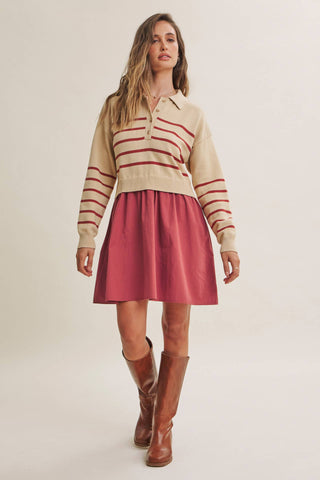 SEASIDE BRUNCH STRIPED POLO MINI DRESS