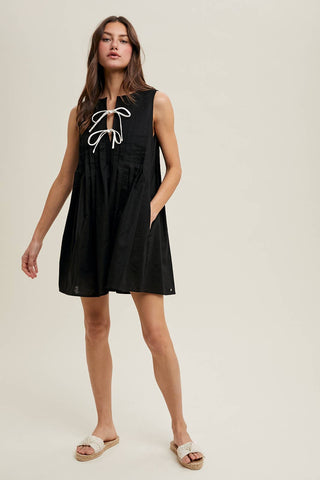 Pleated Bow Mini Dress