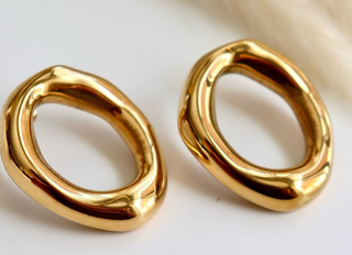 Lou Lou Oval Hoop Stud Earring 18K Gold PVD steel