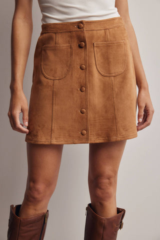 Foxy Faux Suede Button Skirt