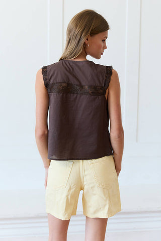Lace Trim Tie-Front Top