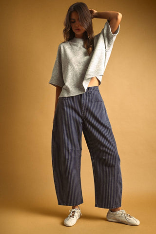 PINSTRIPED PATTERN BARREL PANTS
