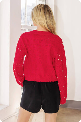 Pretty in Pearls Rhinestone Studded Knit Cardigan