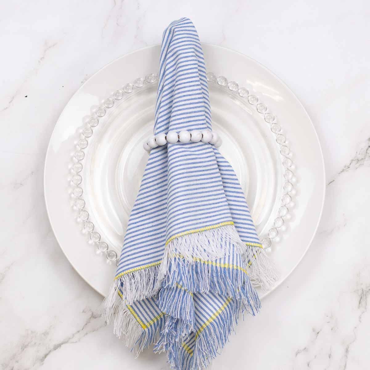 Seersucker Fringe Napkin    Blue/White   18x18