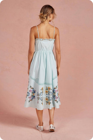 Embroidered Floral Lace Detail Midi Dress