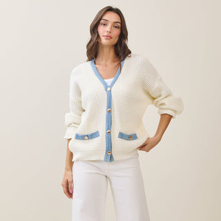 Harbor Knit Cable/Denim Cardigan