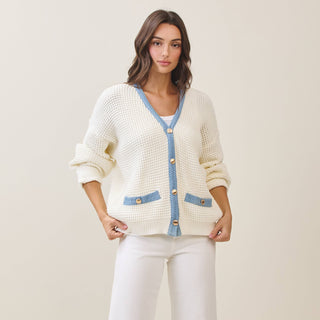Harbor Knit Cable/Denim Cardigan