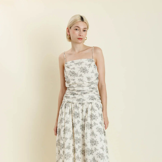 Shirred Floral Midi Dress