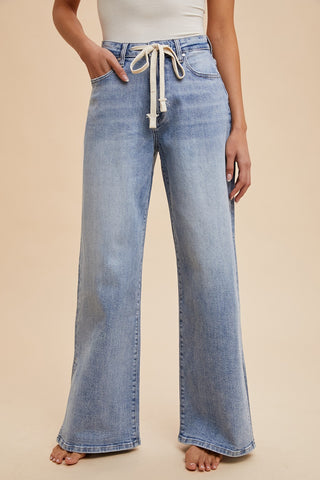 Waist Tie Split Hem Jeans